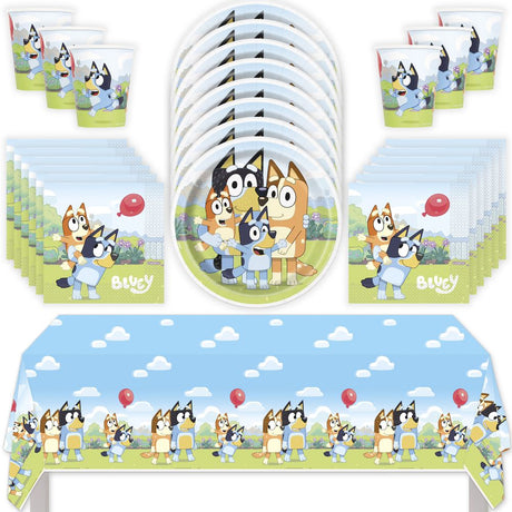 Bluey Birthday Party Kit for 16 – 9 Inch Plates, Napkins, Table Cover and Cups (49 pc)