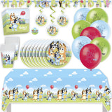 Bluey Birthday Party Kit for 16 – 9 Inch Plates, Napkins, Table Cover, Cups, Banner, Balloons and Swirl Decorations (61 pc)