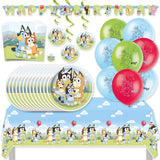 Bluey Birthday Party Kit for 16 – 9 Inch Plates, Napkins, Table Cover, Banner, Balloons and Swirl Decorations (45 pc)