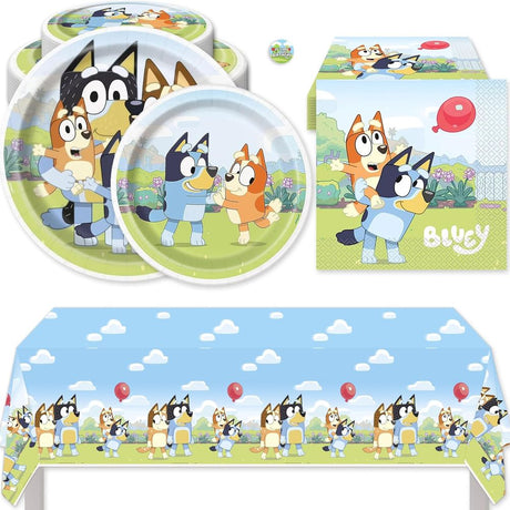 Bluey Birthday Party Kit for 16 – 9 Inch Plates, 7 Inch Plates, Napkins and Table Cover (49 pc)