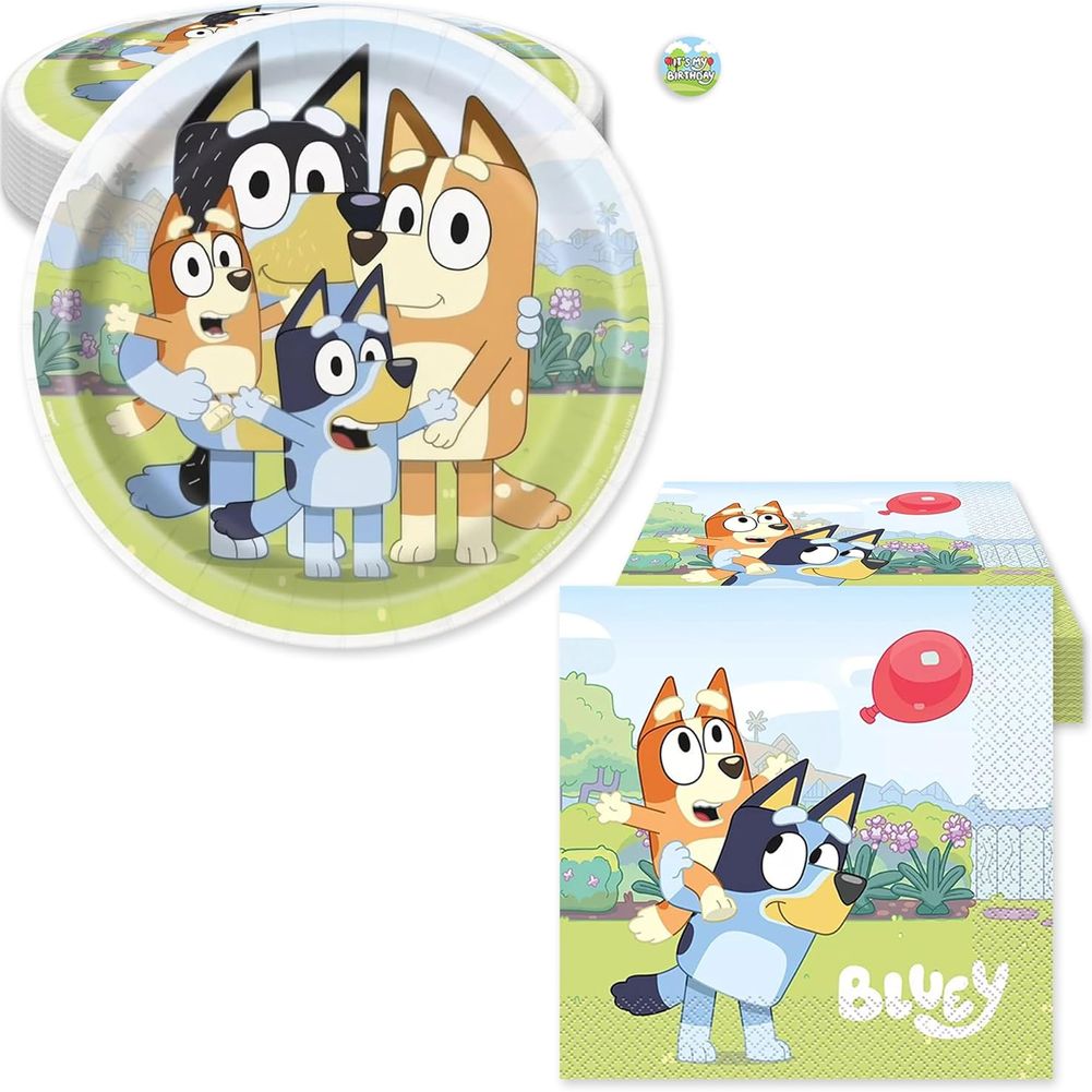 Bluey Birthday Party Kit with Plates, Napkins, & Sticker
