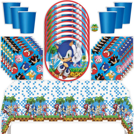 Sonic Birthday Party Kit for 16 – 9 Inch Plates, Napkins, Table Cover and Cups (53 pc)
