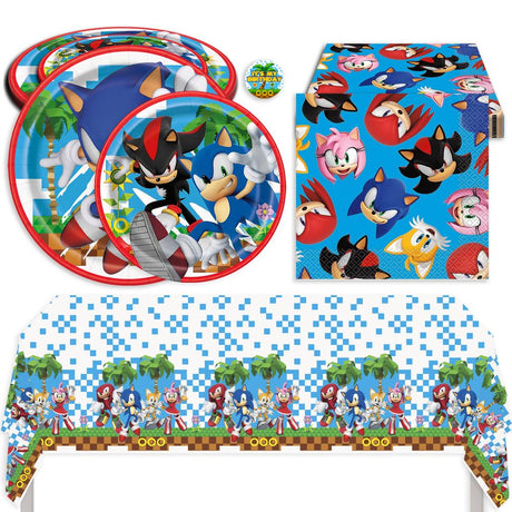 Sonic Birthday Party Kit for 16 – 9 Inch Plates, 7 Inch Plates, Napkins and Table Cover (49 pc)