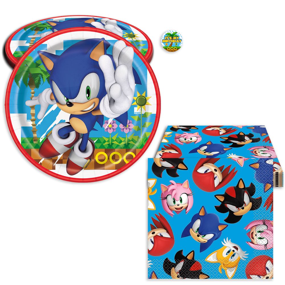 Sonic Birthday Party Kit with Plates, Napkins, & Sticker