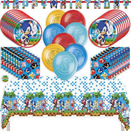 Sonic Birthday Party Kit for 16 – 9 Inch Plates, Napkins, Table Cover, Banner and Balloons (42 pc)
