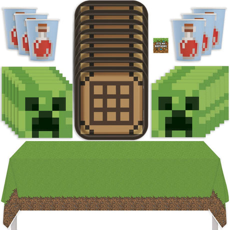 Minecraft Birthday Party Kit for 16 – 9 Inch Plates, Napkins, Table Cover and Cups (49 pc)
