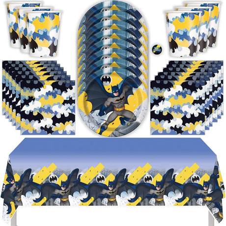 Batman Birthday Party Kit for 16 – 9 Inch Plates, Napkins, Table Cover and Cups (49 pc)