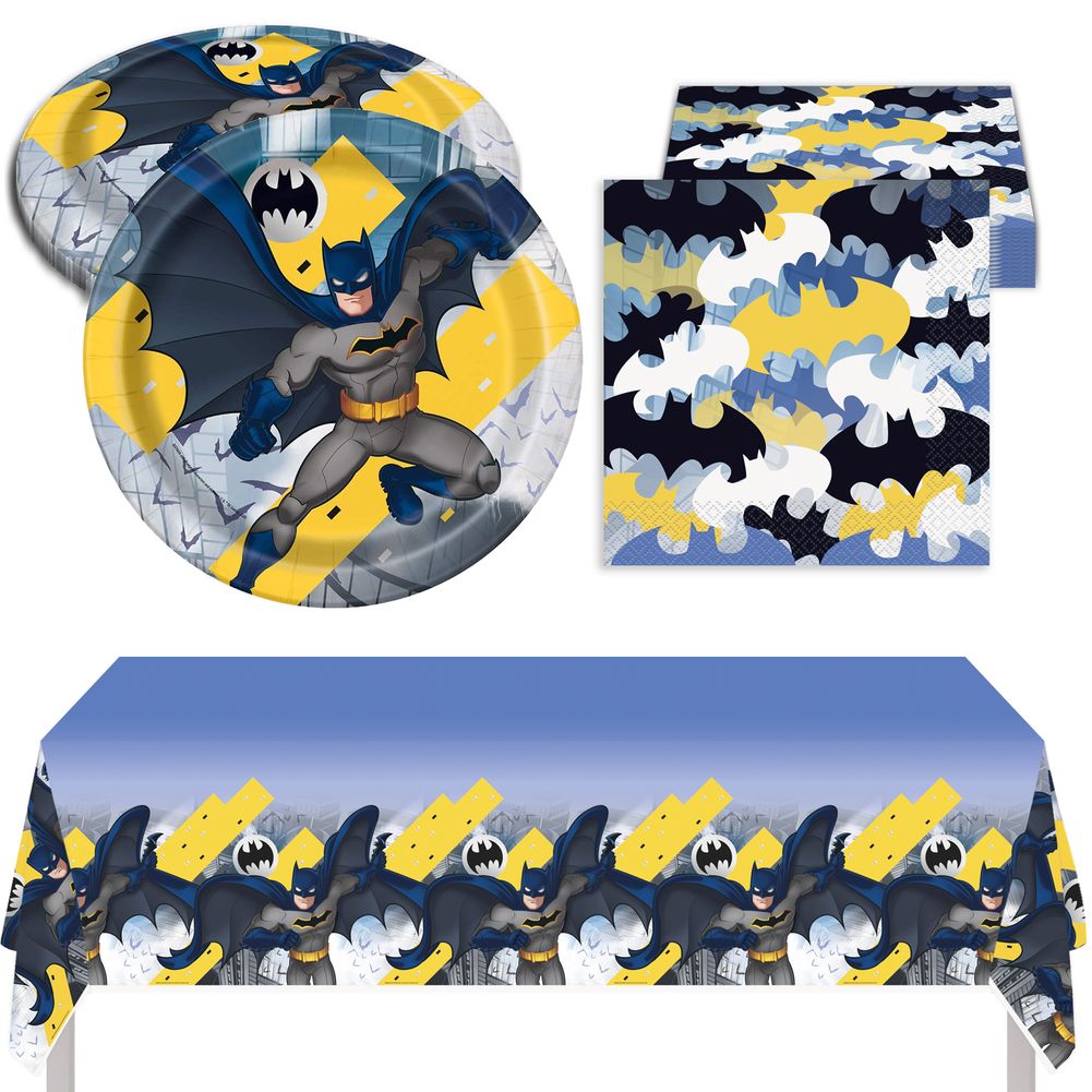 Batman Birthday Party Supplies with Plates, Napkins, Tablecloth, & Sticker, Party Decorations, Fun Birthday Kit