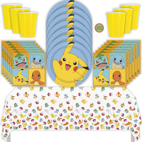 Pokémon Birthday Party Kit for 16 – 9 Inch Plates, Napkins, Table Cover and Cups (53 pc)