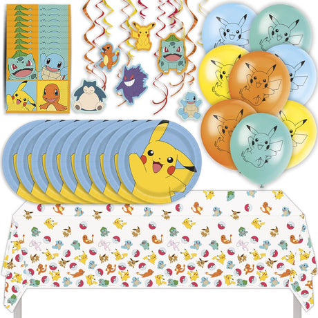 Pokémon Birthday Party Kit for 16 – 9 Inch Plates, Napkins, Table Cover, Banner, Balloons and Swirl Decorations (54 pc)