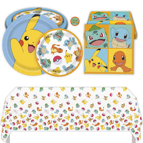 Pokémon Birthday Party Kit for 16 – 9 Inch Plates, 7 Inch Plates, Napkins and Table Cover (49 pc)