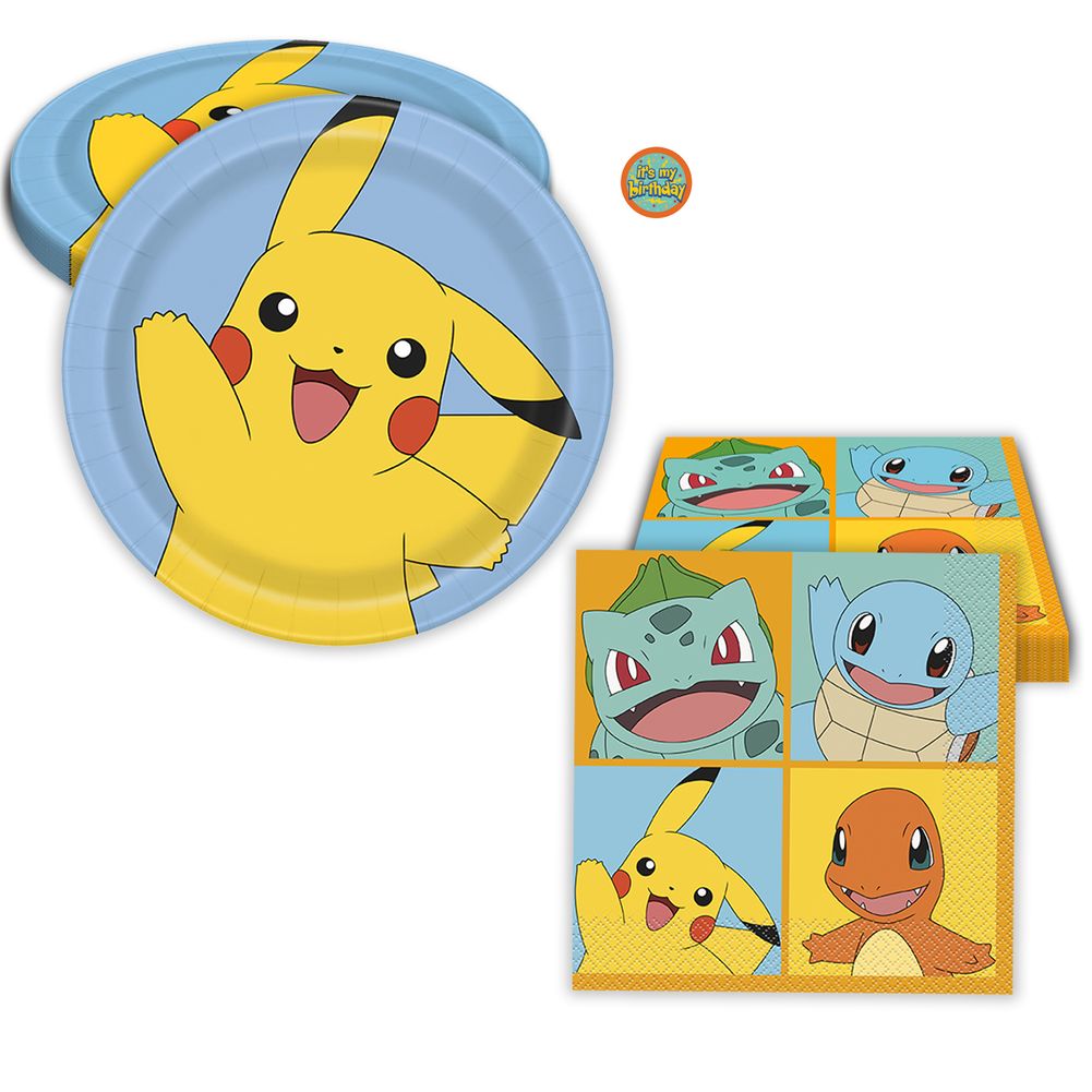 Pokemon Birthday Party Kit with Plates, Napkins, & Sticker
