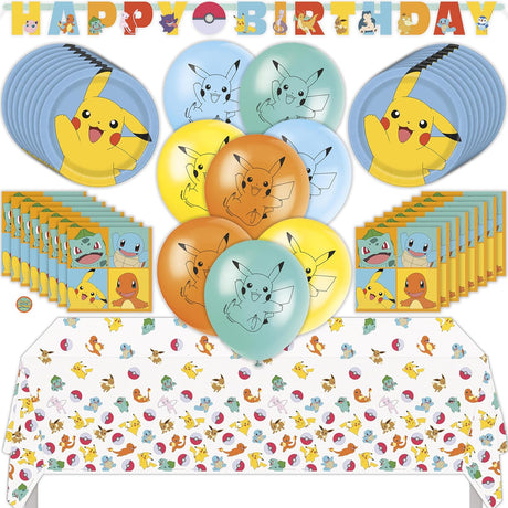Pokémon Birthday Party Kit for 16 – 9 Inch Plates, Napkins, Table Cover, Banner and Balloons (42 pc)