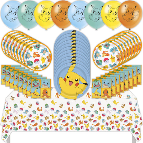 Pokémon Birthday Party Kit for 16 – 9 Inch Plates, 7 Inch Plates, Napkins, Table Cover and Balloons (57 pc)
