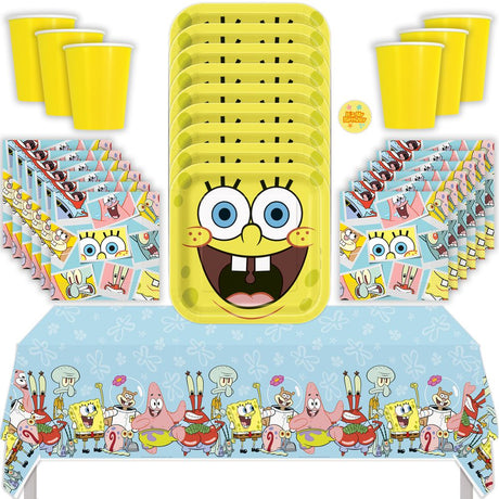 SpongeBob Birthday Party Kit for 16 – 9 Inch Plates, Napkins, Table Cover and Cups (53 pc)