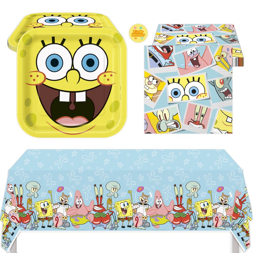 Spongebob Birthday Party Kit with Plates, Napkins, Tablecloth, & Sticker