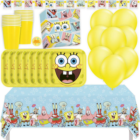 SpongeBob Birthday Party Kit for 16 – 9 Inch Plates, Napkins, Table Cover, Cups, Banner and Balloons (69 pc)