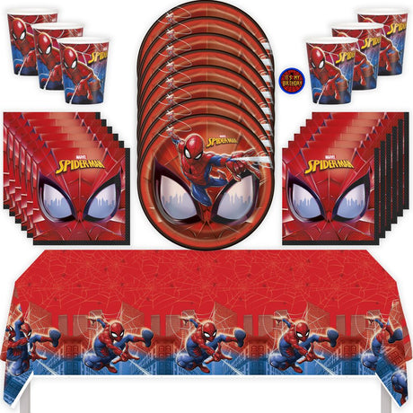 Spider-Man Birthday Party Kit for 16 – 9 Inch Plates, Napkins, Table Cover and Cups (49 pc)