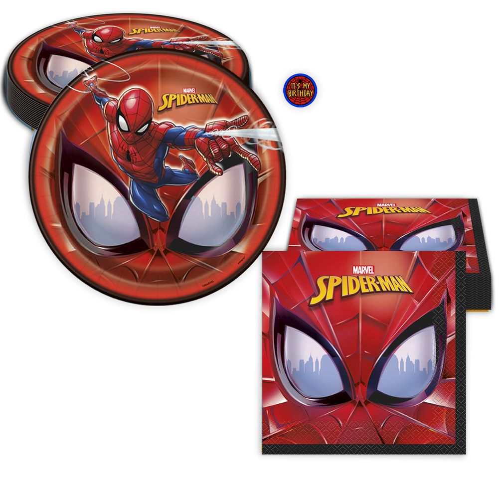 Spiderman Birthday Party Kit with Plates, Napkins, & Sticker