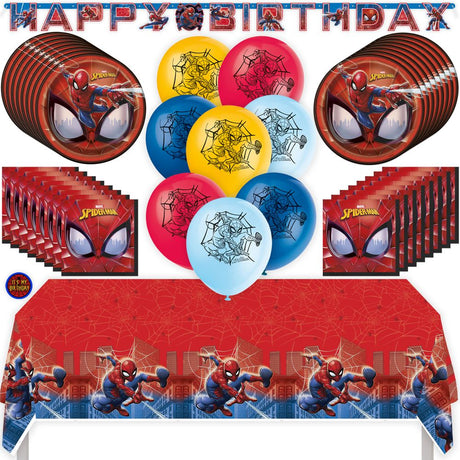 Spider-Man Birthday Party Kit for 16 – 9 Inch Plates, Napkins, Table Cover, Banner and Balloons (42 pc)