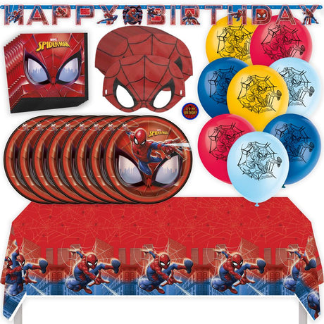 Spider-Man Birthday Party Kit for 16 – 9 Inch Plates, Napkins, Table Cover, Banner, Balloons and Party Masks (58 pc)