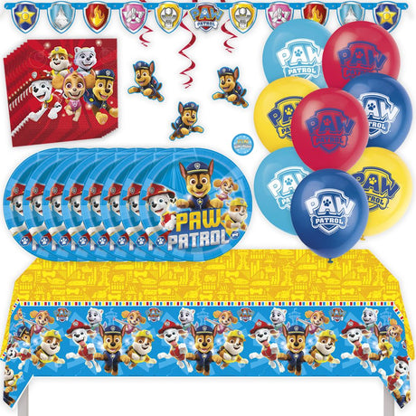 Paw Patrol Birthday Party Kit for 16 – 9 Inch Plates, Napkins, Table Cover, Banner, Balloons and Swirl Decorations (45 pc)