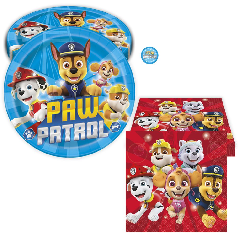 Paw Patrol Birthday Party Kit with Plates, Napkins, & Sticker