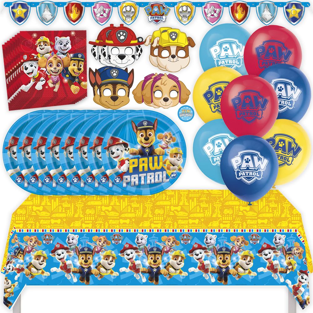 Paw Patrol Birthday Party Kit with Tablecloth, Plates, Napkins, Balloons, Banner, Masks, and Sticker