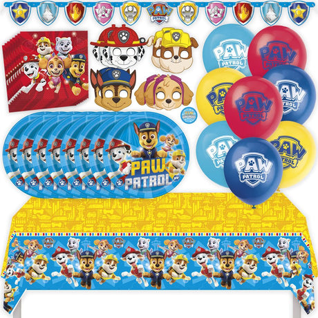 Paw Patrol Birthday Party Kit for 16 – 9 Inch Plates, Napkins, Table Cover, Banner, Balloons and Party Masks (58 pc)