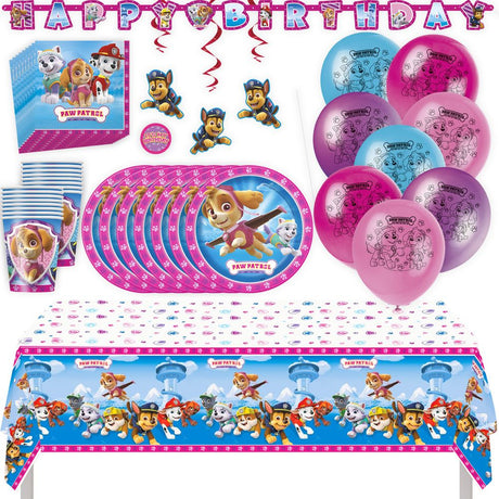 Paw Patrol Birthday Party Kit for 16 – 9 Inch Plates, Napkins, Table Cover, Cups, Banner, Balloons and Swirl Decorations (61 pc)