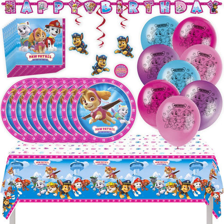 Paw Patrol Birthday Party Kit for 16 – 9 Inch Plates, Napkins, Table Cover, Banner, Balloons and Swirl Decorations (45 pc)