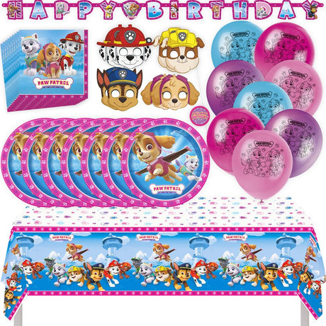 Paw Patrol Birthday Party Kit for 16 – 9 Inch Plates, Napkins, Table Cover, Banner, Balloons and Party Masks (58 pc)