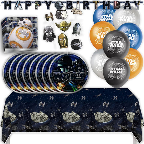 Star Wars Birthday Party Kit for 16 – 9 Inch Plates, Napkins, Table Cover, Banner, Balloons and Other (50 pc)
