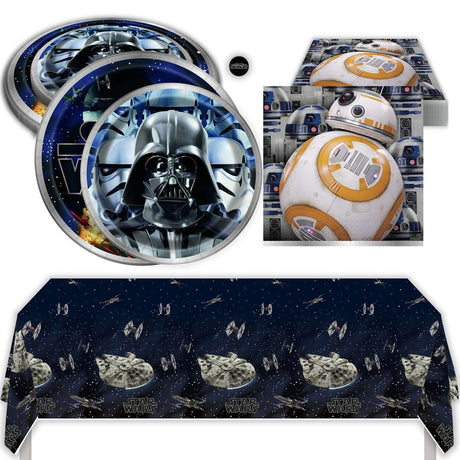 Star Wars Birthday Party Kit for 16 – 9 Inch Plates, 7 Inch Plates, Napkins and Table Cover (49 pc)