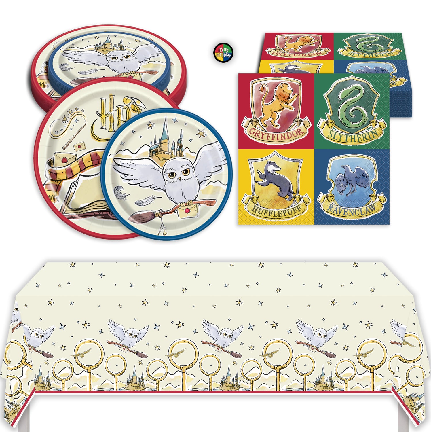 Harry Potter Birthday Party Kit with Large Plates, Small Plates, Napkins, Tablecloth, & Sticker