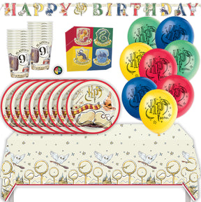 Harry Potter Birthday Party Kit with Tablecloth, Plates, Napkins, Cups, Balloons, Banner, & Sticker