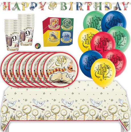 Harry Potter Birthday Party Kit with Tablecloth, Plates, Napkins, Cups, Balloons, Banner, & Sticker