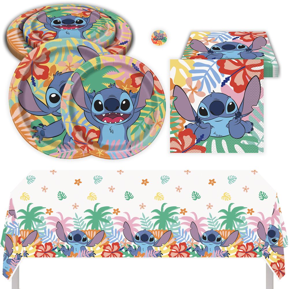 Lilo and Stitch Birthday Party Kit with Large Plates, Small Plates, Napkins, Tablecloth, & Sticker