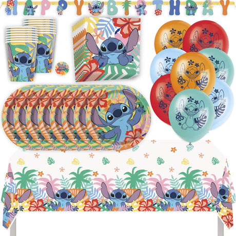 Lilo and Stitch Birthday Party Kit for 16 – 9 Inch Plates, Napkins, Table Cover, Banner, Balloons and Cups (58 pc)
