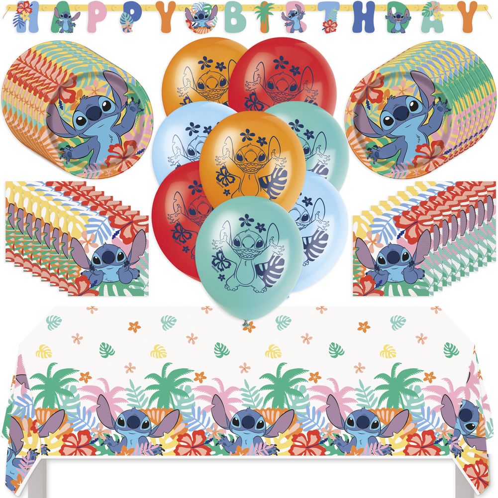 Lilo and Stitch Birthday Party Kit with Tablecloth, Plates, Napkins, Balloons, Banner, & Sticker