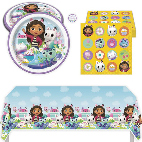 Gabby's Dollhouse Birthday Party Kit for 16 – 9 Inch Plates, Napkins and Table Cover (33 pc)