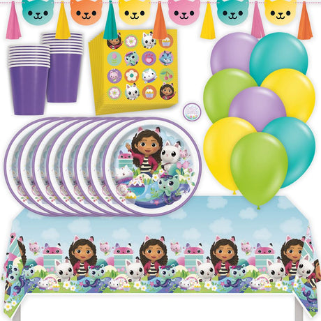 Gabby's Dollhouse Birthday Party Kit for 16 – 9 Inch Plates, Napkins, Table Cover, Cups, Banner and Balloons (69 pc)