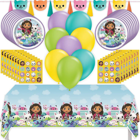 Gabby's Dollhouse Birthday Party Kit for 16 – 9 Inch Plates, Napkins, Table Cover, Banner and Balloons (49 pc)