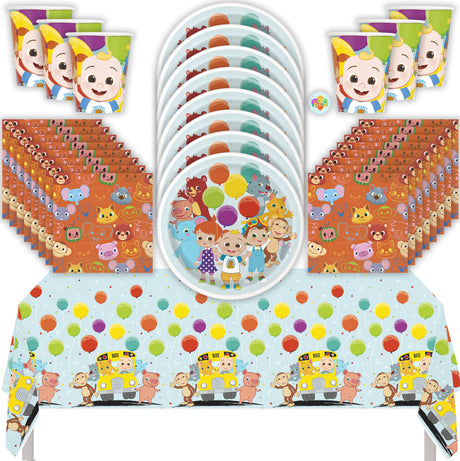 Cocomelon Birthday Party Kit for 16 – 9 Inch Plates, Napkins, Table Cover and Cups (49 pc)