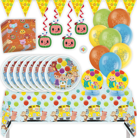 Cocomelon Birthday Party Kit for 16 – 9 Inch Plates, Napkins, Table Cover and Other (34 pc)