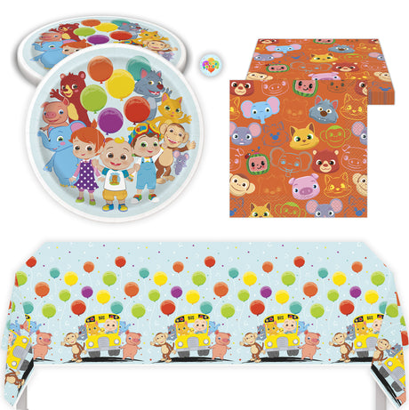 Cocomelon Birthday Party Kits with Large Plates, Small Plates, Napkins, Tablecloth, & Sticker