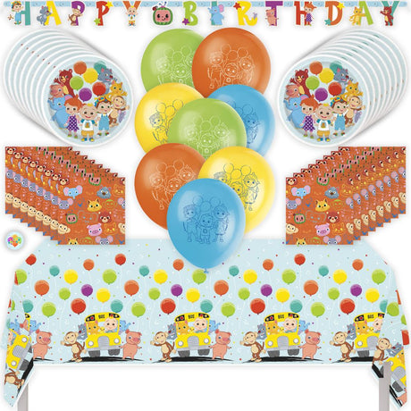 Cocomelon Birthday Party Kit for 16 – 9 Inch Plates, Napkins, Table Cover, Banner and Balloons (42 pc)
