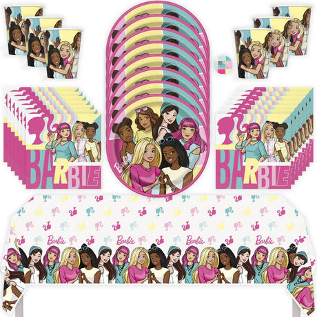 Barbie Birthday Party Kit for 16 – 9 Inch Plates, Napkins, Table Cover and Cups (49 pc)