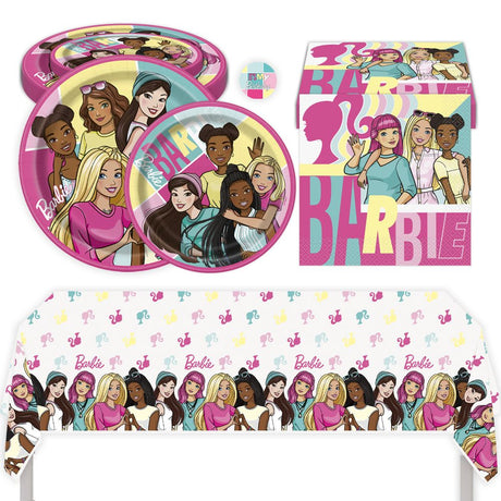 Barbie Birthday Party Kit for 16 – 9 Inch Plates, 7 Inch Plates, Napkins and Table Cover (49 pc)