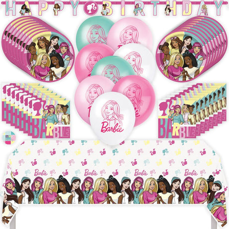 Barbie Birthday Party Kit for 16 – 9 Inch Plates, Napkins, Table Cover, Banner and Balloons (42 pc)